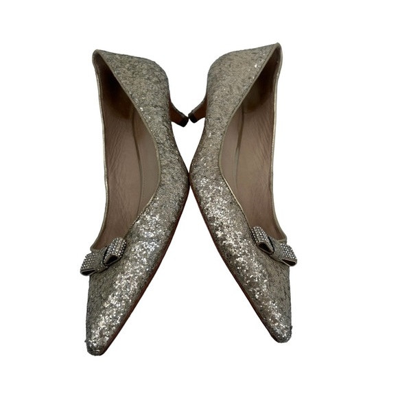 Coach Gold Glitter Rhinestone Bows Monroe Pointed Toe Pumps Size 38 Women’s - Picture 7 of 10